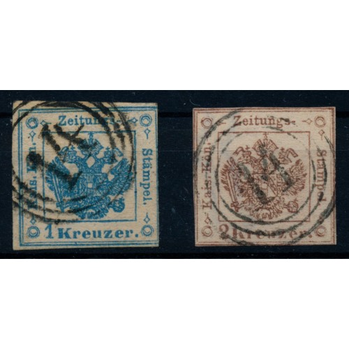 Österreich 2Stk. Zeitungsstempelmarken:-1kr, Und 2kr '14' Nummerstempeln