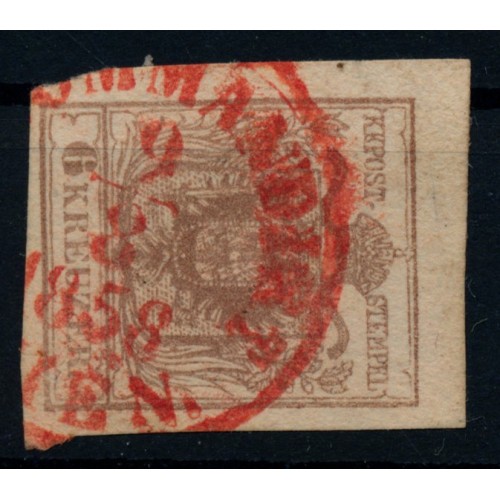 Österreich 1850 6kr, MP, Type III. ROTSTEMPEL RECOMMANDIRT/WIEN/1858