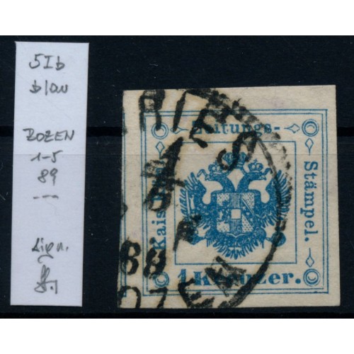 Österreich 1kr, Zeitungsstempelmarke, Type I.b, BOZEN. STRAKOSCH Signum