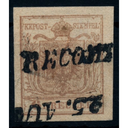 Österreich 1850 6kr, MP, Type III. KARTONPAPIER:0,125mm! RECOMM Stempel