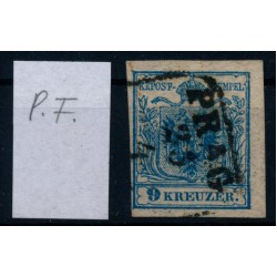 Österreich 1850 9kr, HP, Type III. PLATTENFEHLER bei Wappenspitze! PRAG