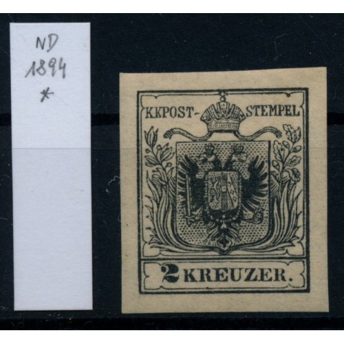 Österreich 2kr, schwarz, NEUDRUCK 1894! OG und Falz. STRAKOSCH Best.