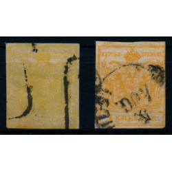 Österreich 1850 2Stk. Marke:-1kr, chromgelb, -1kr, orange! HP, Type I.