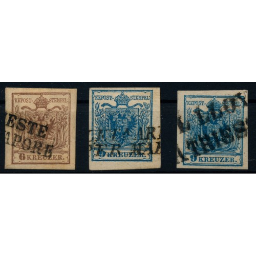 Österreich 1850 3Stk. SCHIFFSTEMPELN! TRIESTE/COL VAPORE LETA.ARRTA/PER