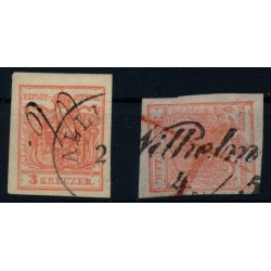 Österreich 1850 2Marke:-3kr, HANDSCHRIFT! -3kr, HP, Type I. RÖTELSTRICHE