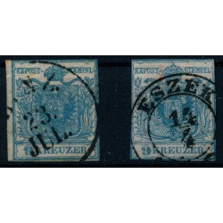 Österreich 1850 2Stk. Marke! Beide 9kr, HP, TYPE I.! LINZ und ESZÉK