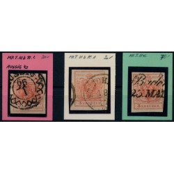 Österreich 1850 3Stk. Marke! 3kr MASCHIENENPAPIERE mit Beschreibungen!