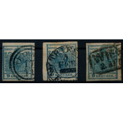 Österreich 1850 3Stk. Marke! 9kr, HP, Type II.! DEUTHLICHE RANDDRUCKE!