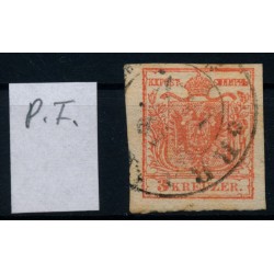 Österreich 1850 3kr, HP, Type III. PLATTENFEHLER bei STEMPEL! ABKLATSCH!