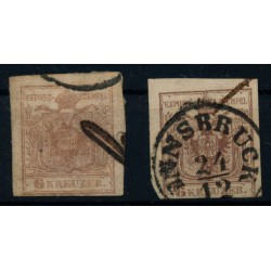 Österreich 1850 2Stk. Marke: MP, Type II. HANDSCHRIFT bzw. FEDERSTRICH!