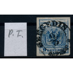 Österreich 1850 9kr, FARBSTOFFMANGEL oben! PLATTENFEHLER! SZEGEDIN