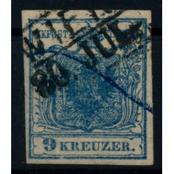 Österreich 1850 9kr, HP, Type II. UNTERLEGTE MITTE! WIEN+FEDERSTRICH!