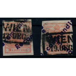 Österreich 1850 2*3kr, HP, Type I. WIEN STEMPEL-FÄLSCHUNG:RECOMMANDIRT