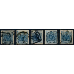Österreich 1850 5Stk.Marken! 9kr, HP, Type III. Alle mit BESTIMMUNGEN!