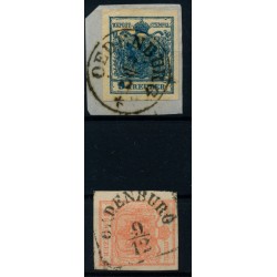 Österreich 1850 2Stk.Marke:-9kr, und -3kr, Verschiedene OEDENBURG (U)