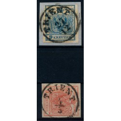 Österreich 1850 2Stk.Marke:-9kr, und -3kr, TRIENT (Tirol)