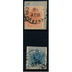 Österreich 1850 2Stk.Marke:-3kr, und -9kr, UJPALANKA b. ILLOK (Ws) 15P!