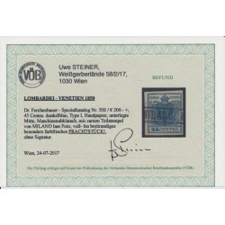 LOMBARDEI-VENETIEN 1850 45C, HP, TYPE I.! ABKLATSCH! U.M.! MILANO. VÖB!P