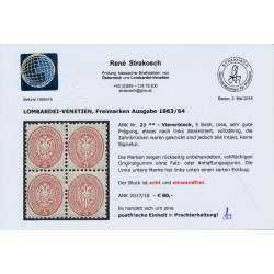 LOMBARDEI-VENETIEN 1864 4*5sld. 4-BLOCK! Originalgummi! Postfr.** Befund