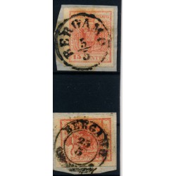 LOMBARDEI-VENETIEN 1850 2Stk.Marke:-15C, Verschiedene BERGAMO. Schön!
