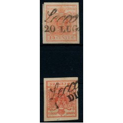 LOMBARDEI-VENETIEN 1850 2Stk.Marke, beide 15C, MP, Type III. LECCO Schön