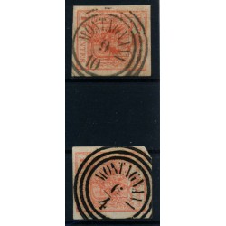 LOMBARDEI-VENETIEN 1850 2Stk.Marke:beide 15C, MP, Type III. MONTAGNANA