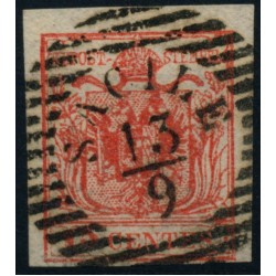 LOMBARDEI-VENETIEN 1850 15C, HP, Type III. FARBTIEF! SACILE. Sehr schön!