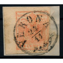 LOMBARDEI-VENETIEN 1850 15C, RAND:6-7mm! Unten Hohldruck! VERONA.
