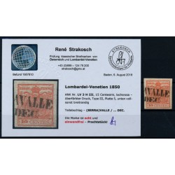 LOMBARDEI-VENETIEN 1850 15C LACHSROSA! ÜBERFÄRBTER DRUCK! SERRAVALLE Bef