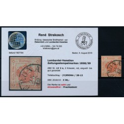 LOMBARDEI-VENETIEN 1850 2kr, Zeitungsstempelmarke, VERONA. Befund!