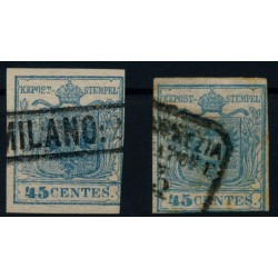 LOMBARDEI-VENETIEN 1850 2Stk.Marke! 45C, HP, TYPE I.! 1 mit WASSERZEICHEN!