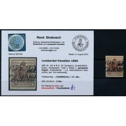 LOMBARDEI-VENETIEN 1850 30C, DUNKELRÖTHICHBRAUN! GERIPPTES P.! P.F.! Bef