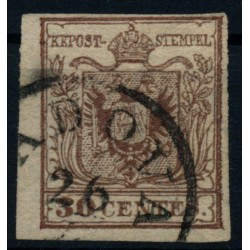 LOMBARDEI-VENETIEN 1850 30C, DEUTHLICHER RANDDRUCK! Wz.! PADOVA. Signum!