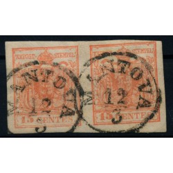 LOMBARDEI-VENETIEN 1850 2*15C, PAAR! MP, Type III. MANTOVA. Schön!