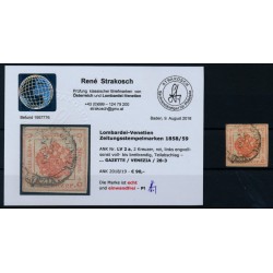 LOMBARDEI-VENETIEN 1858/59 2kr, Zeitungsstempelmarke, VENEZIA. Befund!