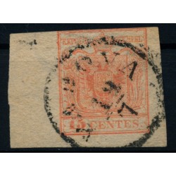 LOMBARDEI-VENETIEN 1850 15C, RAND:9,5-10mm! Großes WASSERZEICHEN! PADOVA