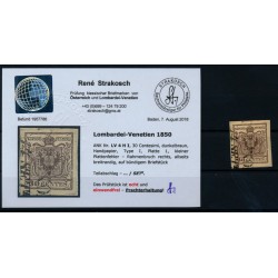 LOMBARDEI-VENETIEN 1850 30C, DUNKELBRAUN! HP, Type I. P.F. STRAKOSCH Bef