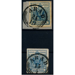 Österreich 1850 2Stk.Marke:-9kr, HP, Type III. und MP, Type III. ARAD