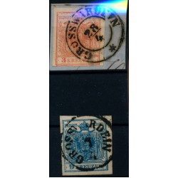Österreich 1850 2Stk.Marke:-3kr, und -9kr, P.F! GROSSWARDEIN (U) Schön!
