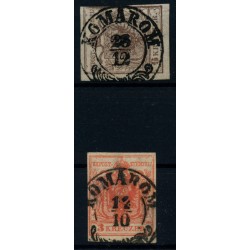 Österreich 1850 2Stk.Marke:-6kr, und -3kr, KOMÁROM (U)