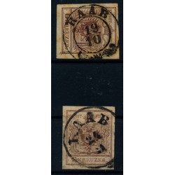 Österreich 1850 2Stk.Marke:-6kr, Verschiedene RAAB (U)