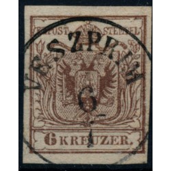 Österreich 1850 6kr, HP, Type III. RANDDRUCK! VESZPRIM (U)