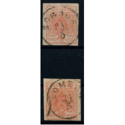 Österreich 1850 2Stk.Marke:beide 3kr, MP, Type III. ZOMBOR/24/5 (Ws) 10P