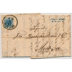 Österreich 1857 9kr, AUSLANDS-Brief (Inhalt). R.s BLAUSTEMPEL MODENA.