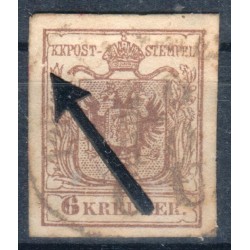 Österreich 1850 6kr, MP, Type III. PLATTENFEHLER:Rahmenbruch links!