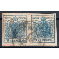 Österreich 1850 2*9kr, PAAR! MP, Type III. RANDDRUCK! TRIEST