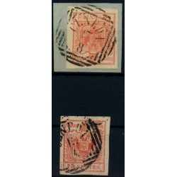 LOMBARDEI-VENETIEN 1850 2Stk.Marke:beide 15C, MP, Type III. CENEDA.