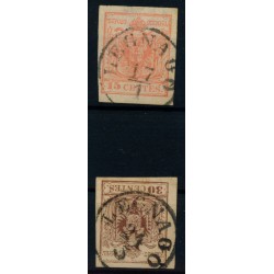 LOMBARDEI-VENETIEN 1850 2Stk.Marke:15C und 30C, MP, Type III. LEGNAGO