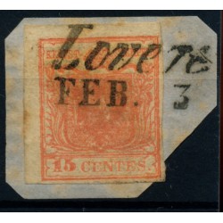 LOMBARDEI-VENETIEN 1850 15C, HP, Type II. ÜBERFÄRBTER DRUCK! LOVERE