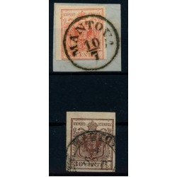 LOMBARDEI-VENETIEN 1850 2Stk.Marke:-15C, und -30C, Verschiedene MANTOVA.